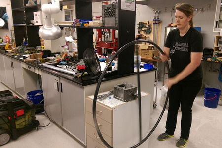 Celeste Ivory granulating plastic at REBOOT Laboratory